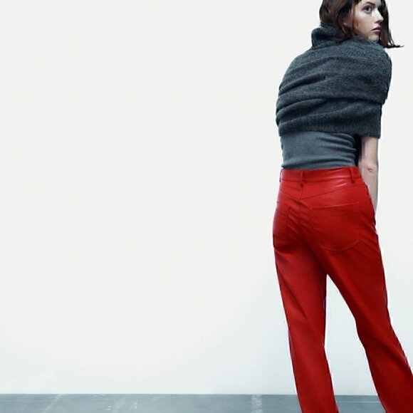 Zara FULL LENGTH FAUX LEATHER PANTS - Picture 4 of 7